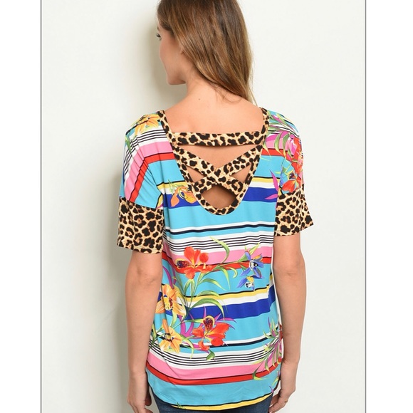 Watermelon Blue Stripe/Leopard Print T-Shirt - Picture 8 of 8